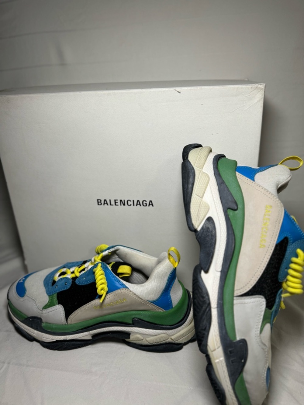 Balenciaga Triple S Sneakers in Blue, Green & Yellow